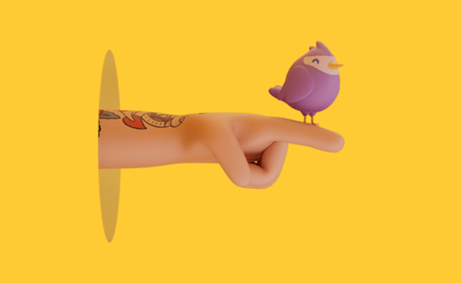 Hand Oscar met vogeltje